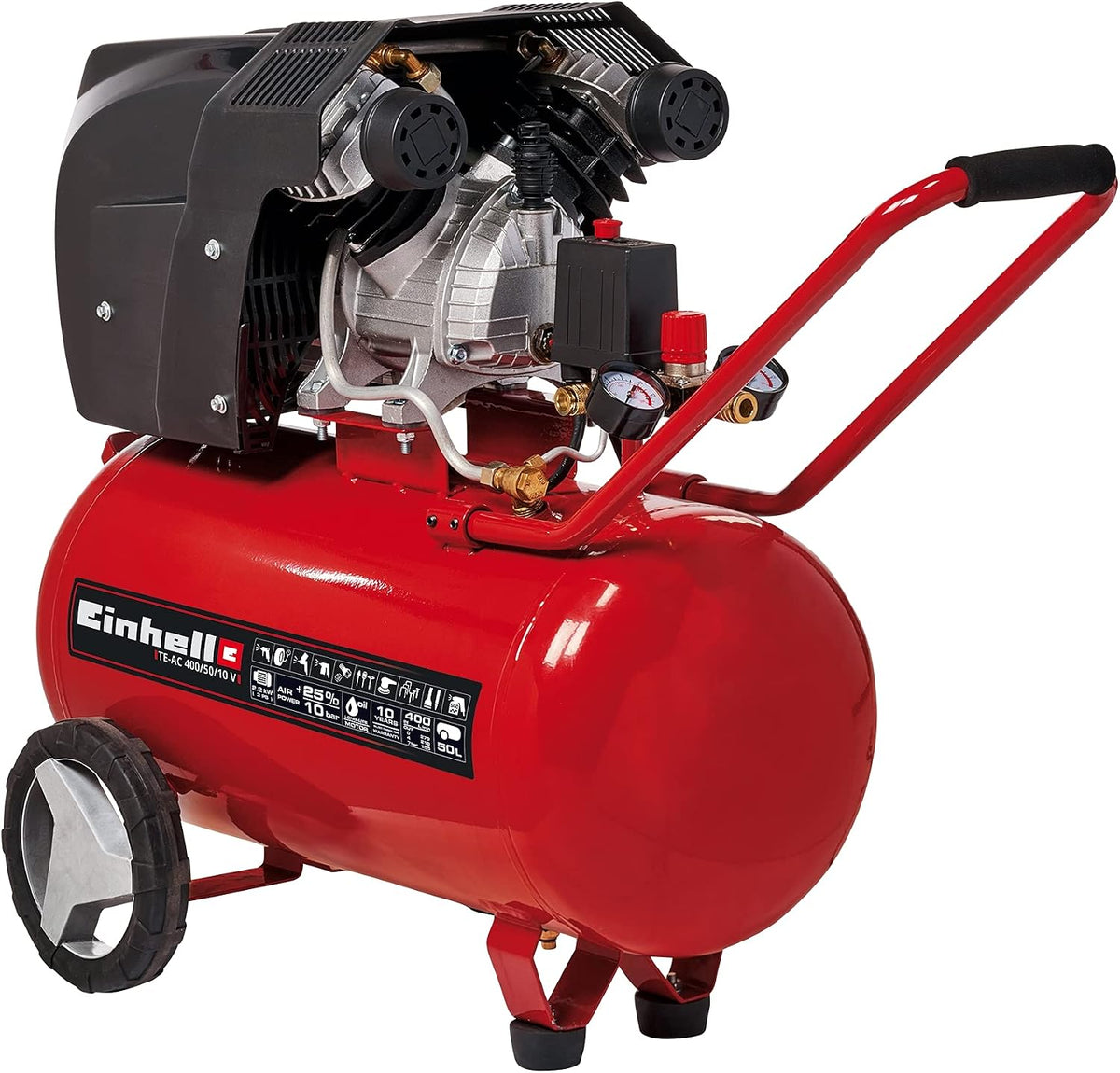 Compresseur d'air, verre, réglable, 10 V, Einhell, 2200 W, 50 L, 400 l, 2 200 W, 155 L, Cuve de 50 L, Débit d'aspiration 400 l/min, 10bar, portable