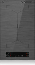 AMZCHEF Plaque de cuisson, 10 niveaux, acier inoxydable, 40 × 20 cm, 10 niveaux de puissance, 3300W, Plaque à induction 2 feux, Gris