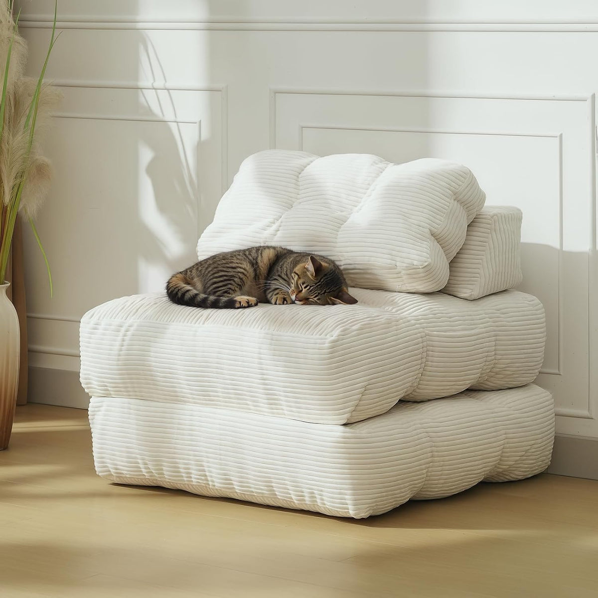 Canapé OPULENTHOME, Chaise Longue de Sol Convertible & Lit Simple pour Appartement, 130 × 87 × 46 cm, pliable, Chambre d'Invités