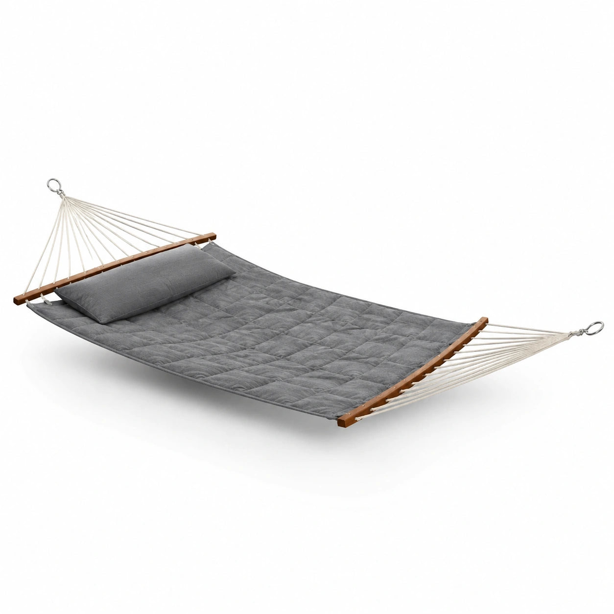 Hamac en tissu gris avec barres en bois