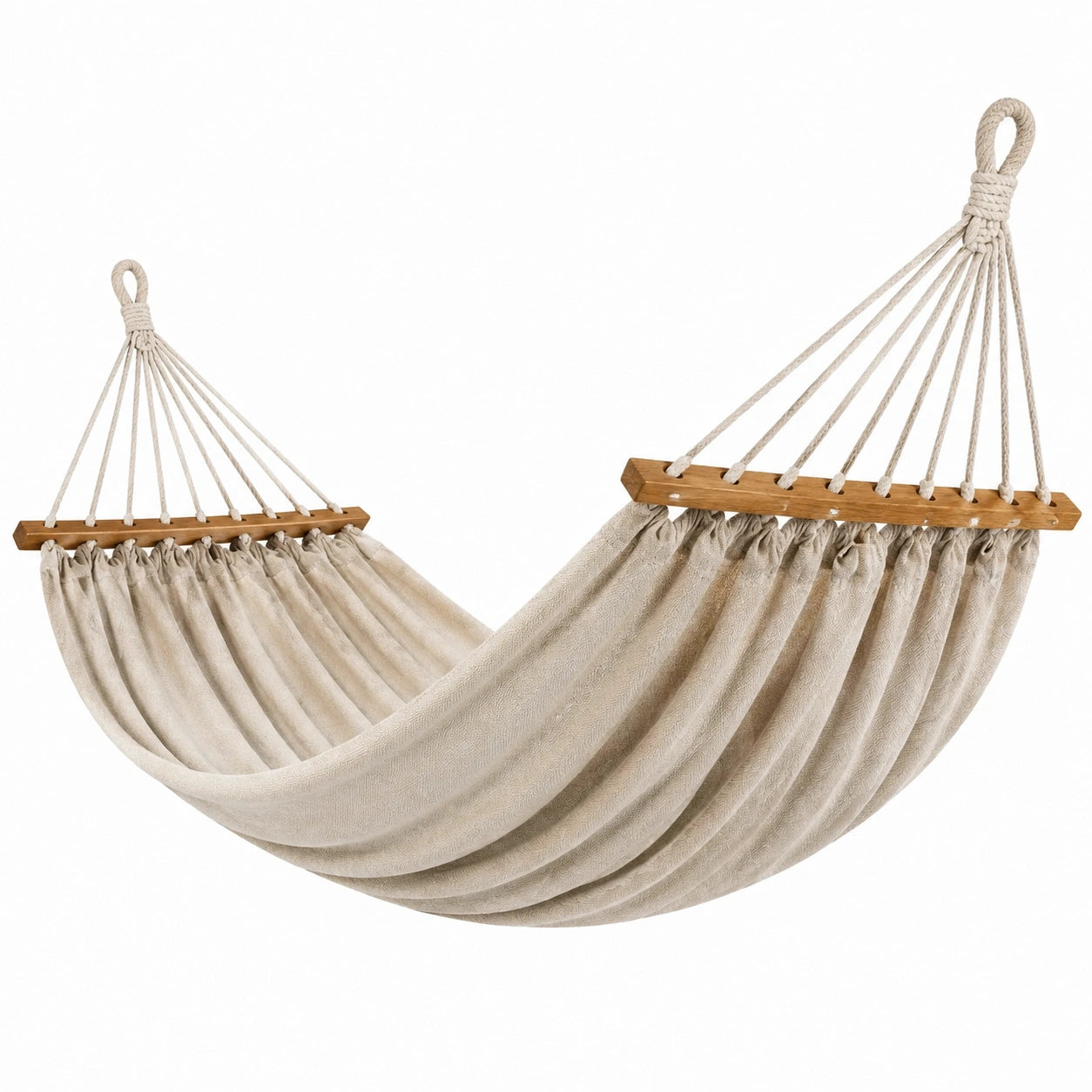 Hamac en Coton avec Barres en Bois et Corde Beige 200x150 cm