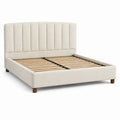 Lit en bois et tissu polyester beige avec tête de lit matelassée 140x200 cm