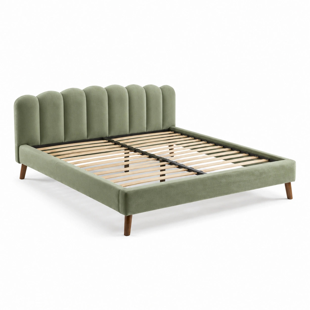 Lit double en velours vert avec tête de lit à panneaux 140x200 cm