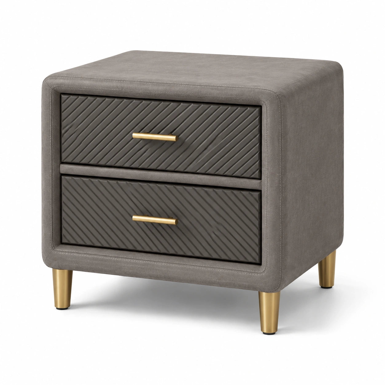 Table de chevet 2 tiroirs en tissu et métal gris