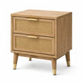Table de chevet en bois avec 2 tiroirs en osier