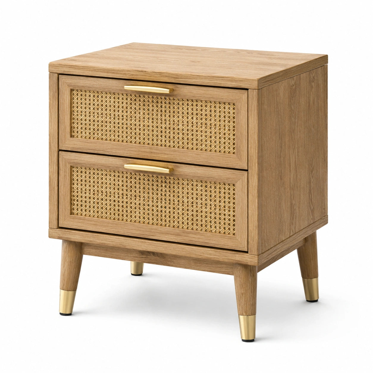 Table de chevet en bois avec 2 tiroirs en osier