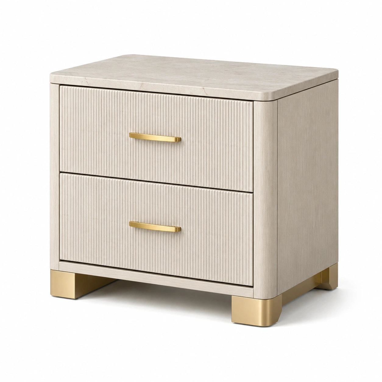 Table de chevet en bois avec poignées en métal doré