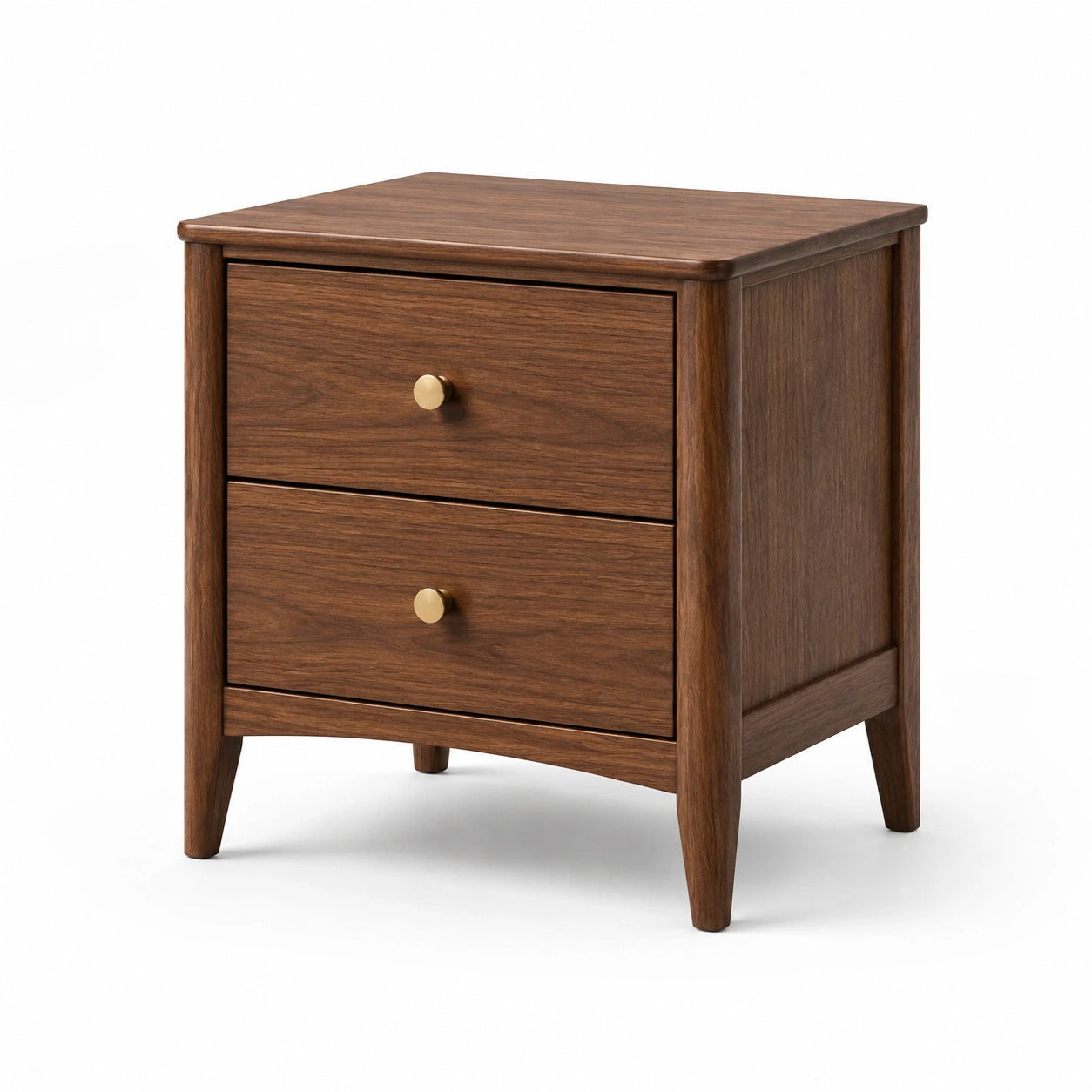 Table de chevet en bois brun avec poignées en métal