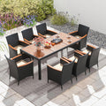 LIFEZEAL Salon de jardin, Table à Manger de Jardin Exterieur avec 8 Chaises en Rotin PE Noir