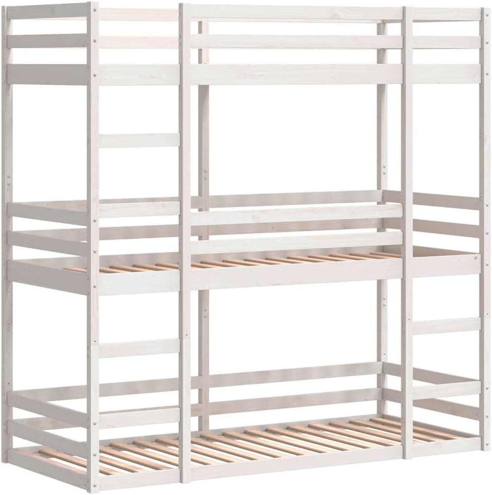 Cadre de lit, 90 × 200 cm, lit superposé Triple en Bois, vidaXL, 205, 5 × 97, 5 × 203 cm, lit superposé à Trois couchettes, lit Mezzanine
