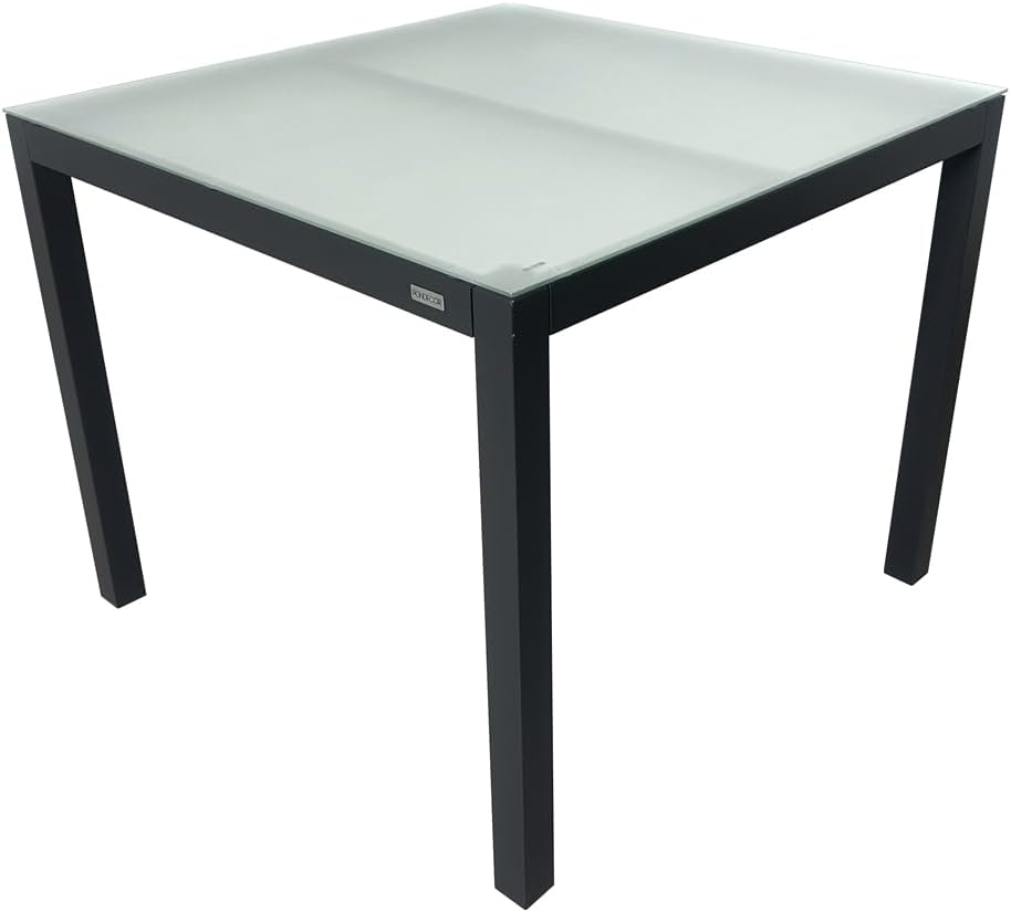 Table à manger, Table de jardin en aluminium et verre trempé, 90 × 90 × 74 cm, gris, Table carrée d'extérieur, MOMMA HOME