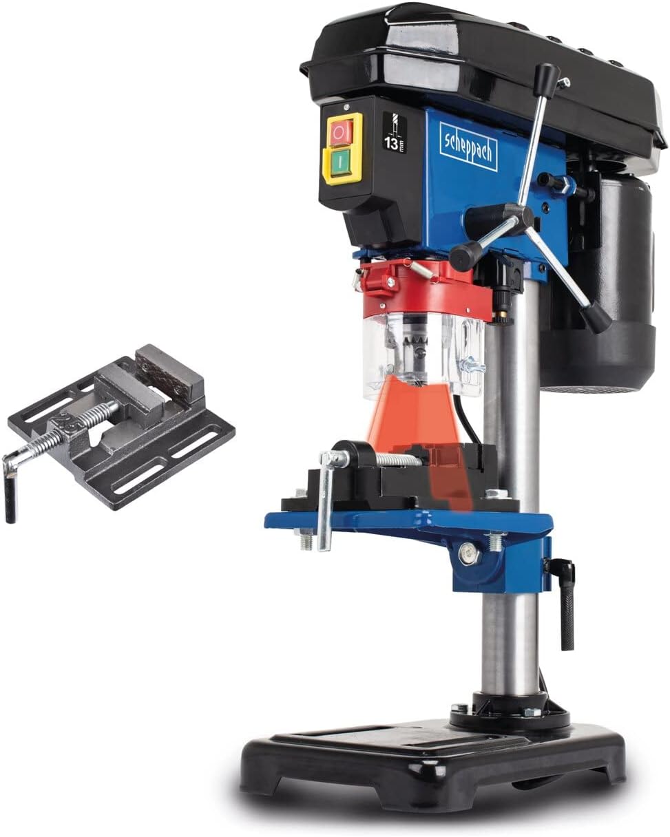 Perceuse à colonne Scheppach DP16VLS, réglable, 190 × 290 mm, 2600 tr/min, 170 mm, 13 mm, 50 mm, 5 vitesses, 5 niveaux, 500W