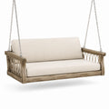 Balancelle en bois avec coussins en tissu beige