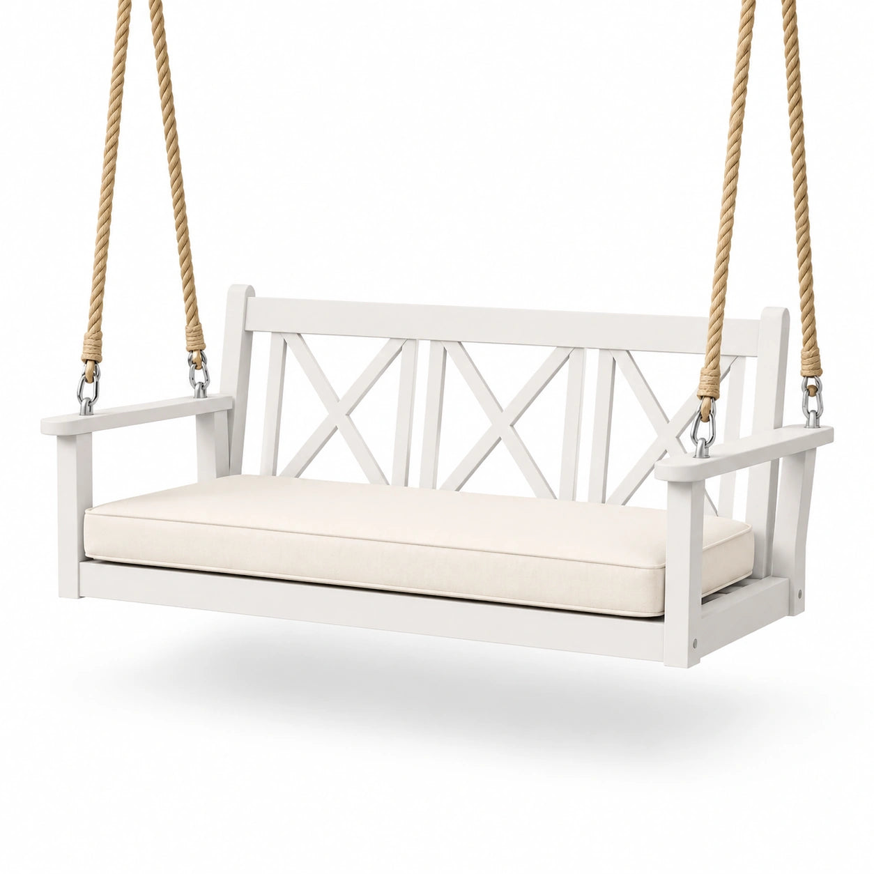 Balancelle en bois avec coussin en polyester beige