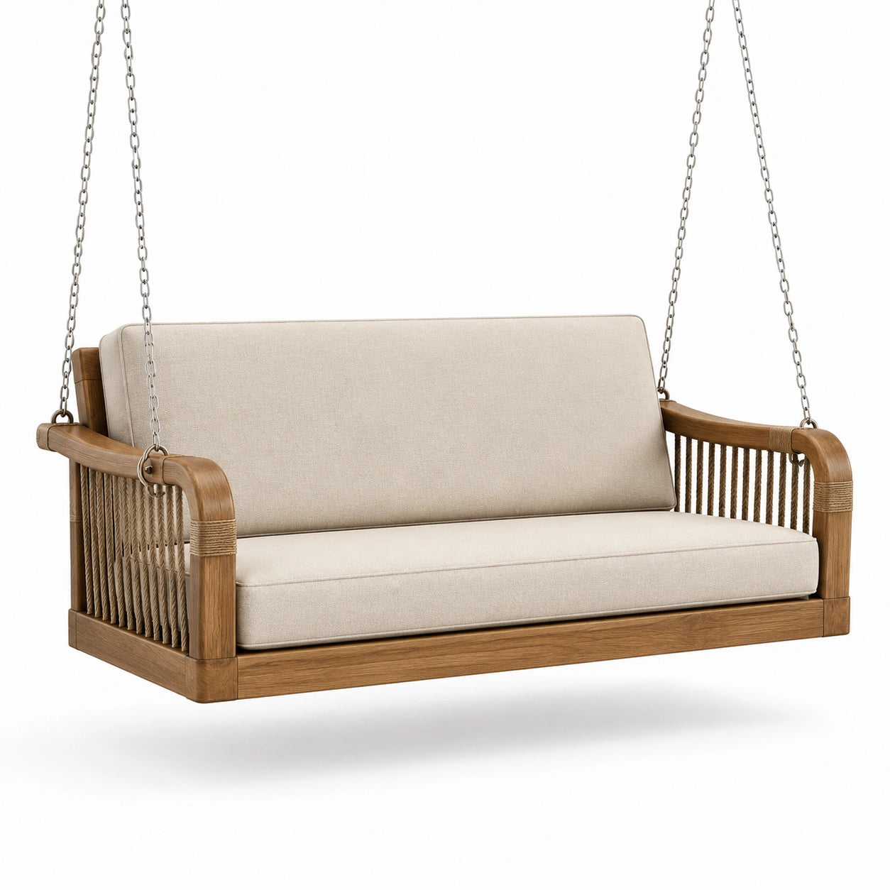 Balancelle en teck avec coussins en polyester beige
