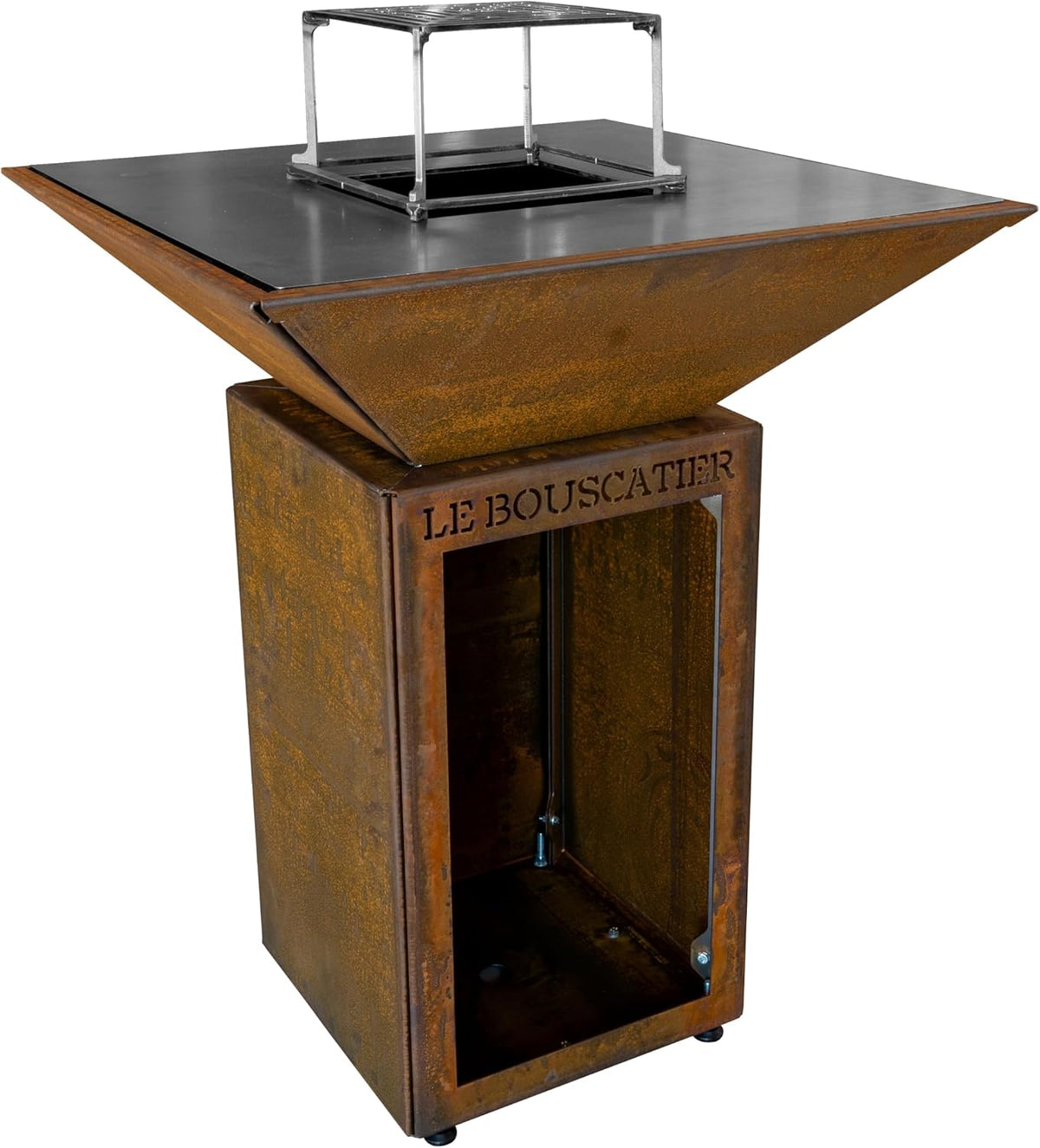 Barbecue, Brasero Plancha en Acier Corten, Design Jardin Terrasse, 62 × 62 × 75cm, Le Bouscatier, 5mm, 8mm, Modèle Lou Provençau