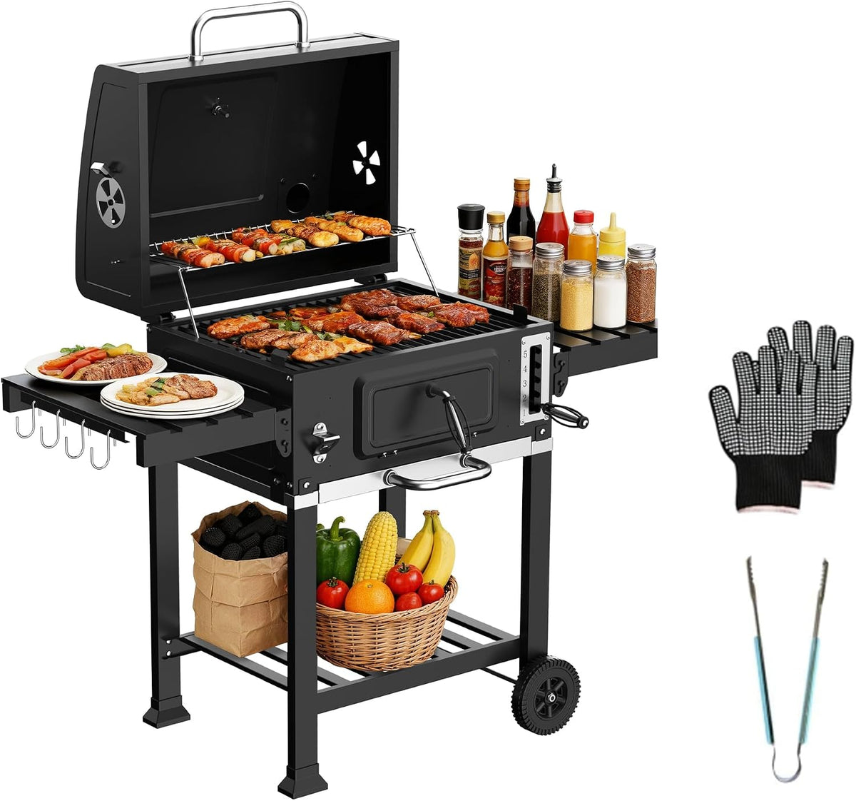 TEENO Barbecue, 400°C, pliable, réglable, fonction gril, Partis et Famille