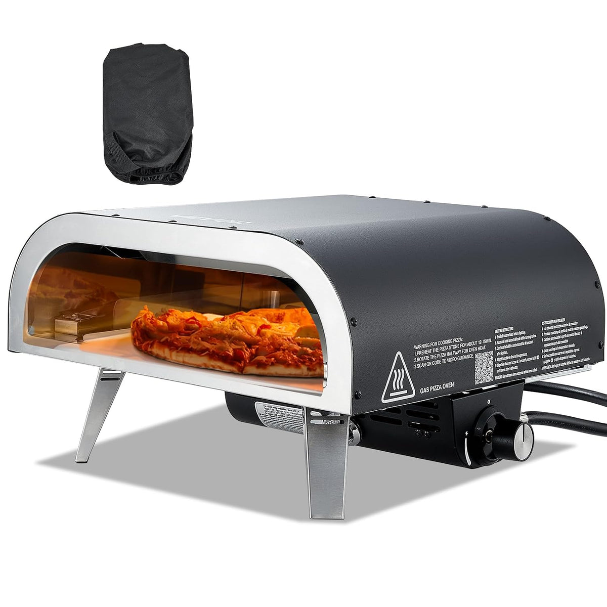 Four à pizza, 30, 5 cm, pliable, Pour camping en plein air, VEVOR, 30 cm, 315, 56 °C, 540 °C, Avec pierre à pizza épaisse, Noir, portable