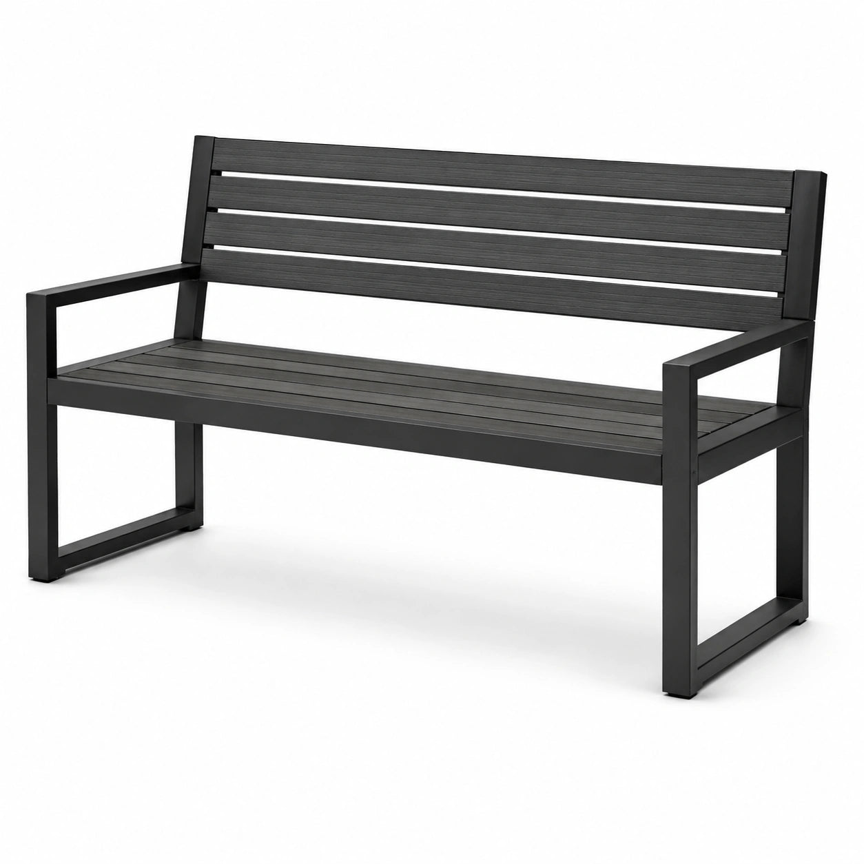 Banc extérieur en métal et bois composite noir 150 cm