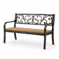 Banc de jardin en métal avec assise en rotin, noir, 120 cm