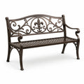 Banc de jardin en métal brun avec motif décoratif en acier