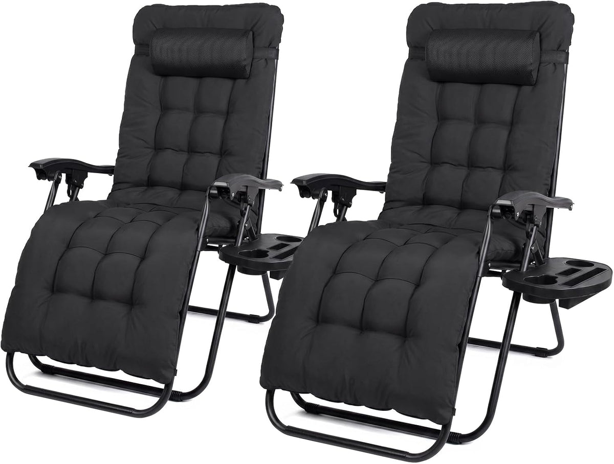 Bain de soleil, Chaise Longue Pliante 2 en 1 avec Coussin Amovible, Todeco, Lot de 2, pliable, réglable, Noir