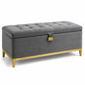 Banc de rangement en métal et velours gris 120x45x50 cm
