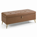 Banc de rangement en cuir synthétique marron avec pieds en métal, 120 cm