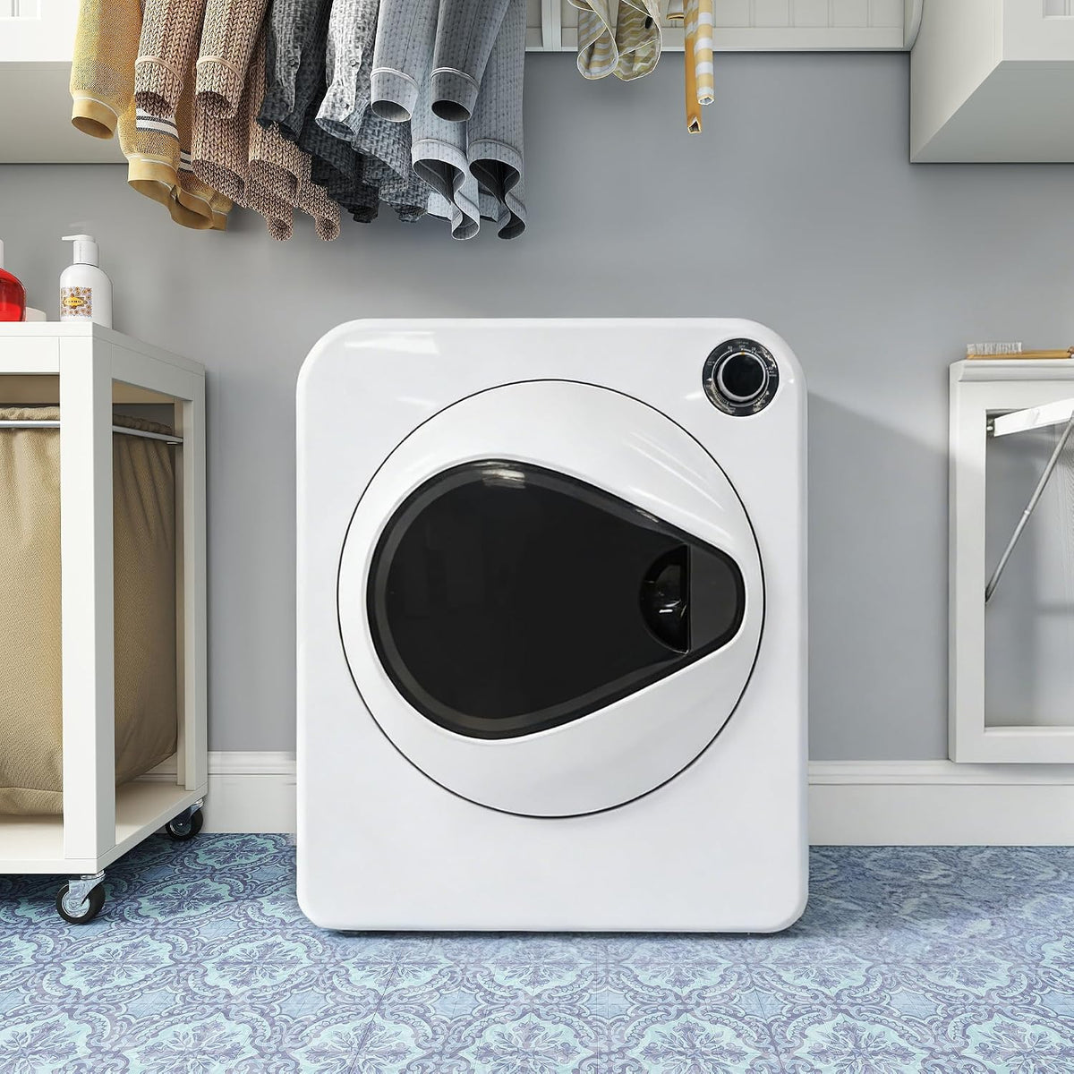 QSOST Sèche-linge, 5 kg, acier inoxydable, Gain de Place, 4 Programmes, Tambour Inox Diamanté, PTC Céramique, Double Sécurité
