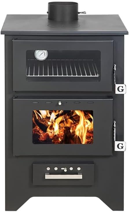 iperbriko Cuisinière, 90, 5 cm, Poêle à bois avec four MG450 Silvia Noir puissance 14, 8 kW L50, 5 x P58, 5 x H90, 5, 16, 5 cm, 150 mm