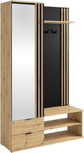 Vente-unique Vestiaire avec Miroir et, 1 porte, Naturel et Noir, JANAKIA