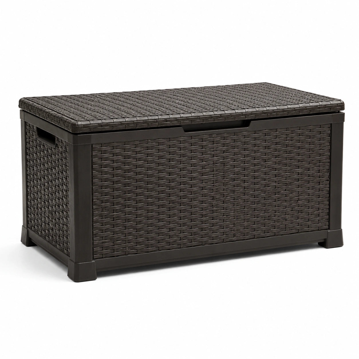 Coffre de rangement extérieur en résine tressée marron 120 x 50 x 60 cm