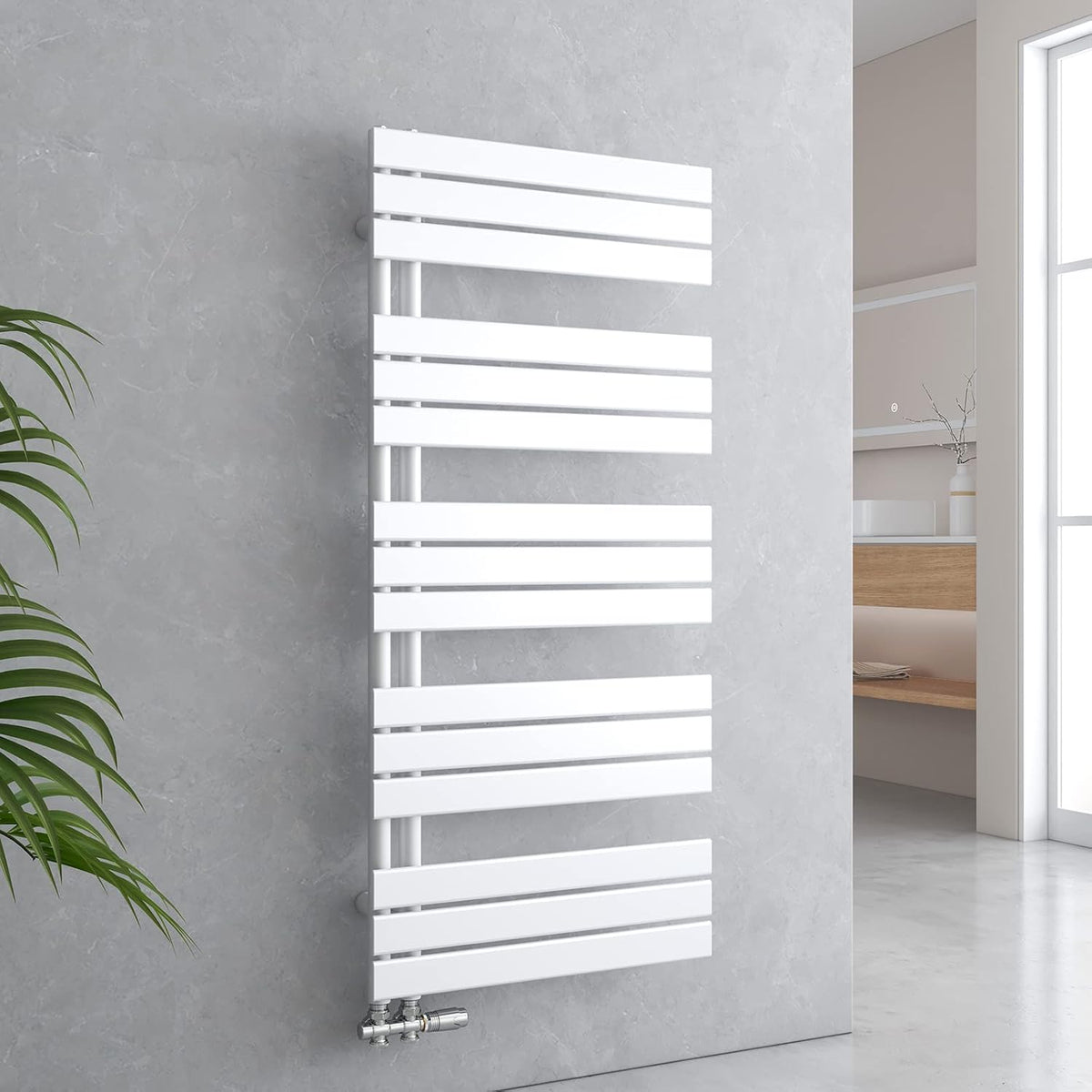 EMKE Sèche-serviette, 1320 × 600 mm, 798 W, 50 mm, 115 mm, 75 °C, 65 °C, Chauffe-serviettes de bain, porte-serviettes