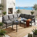 Canapé, Acier galvanisé, 3 cm, avec accoudoir et Dossier en Corde tressée, Salon de Jardin pour 6 Personnes, Sapgaks, Gris, verre