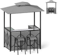 GOPLUS bar, Abri de Grill à Double Toit pour Jardin, Gris-1, verre, 194 × 121 × 242CM, 2 Tabourets, fonction gril, Porte-Verres