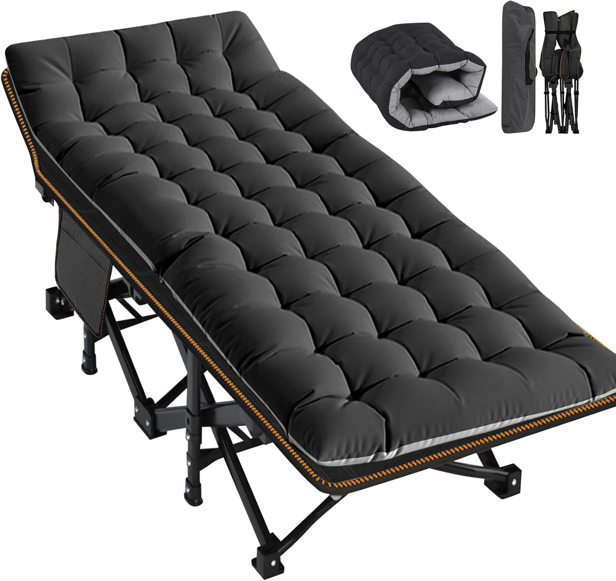 Lit, pliable, cadre en acier robuste de 400 kg et tissu Oxford, idéal pour les adultes, Meulbaty, 198 × 81 × 46 cm, 104 × 20 cm, 46 cm de large