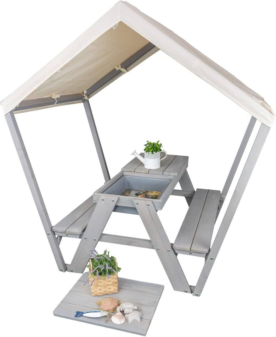 Meppi Maison de jardin, Pellworm Salon de jardin d'extérieur en bois avec toit et cygnes, 50, 5 cm, 133 cm, 85, 5 cm, gris