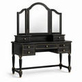 Coiffeuse en bois noir avec miroirs triptyques et tiroirs