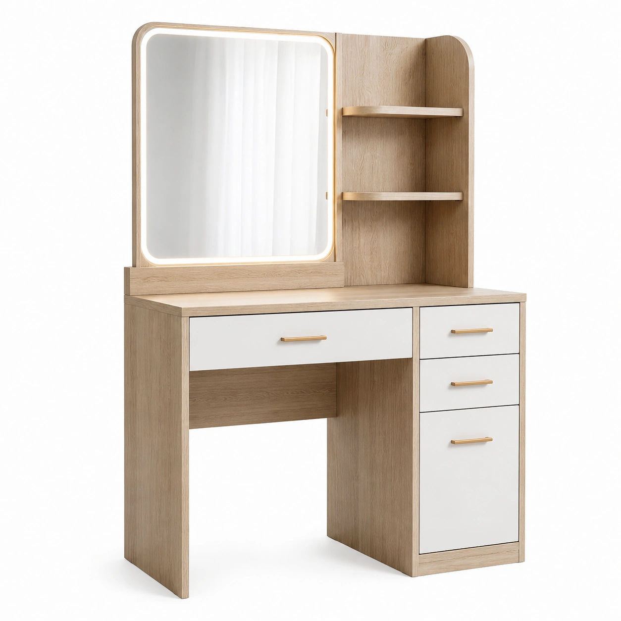 Coiffeuse en Bois avec Miroir LED et Rangements