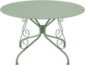 Table à manger, 120 cm, Table de Jardin D.120 cm en métal façon Fer forgé, Vente-unique, 1 mm, 74 cm, 126 cm, 11 cm, Vert Amande