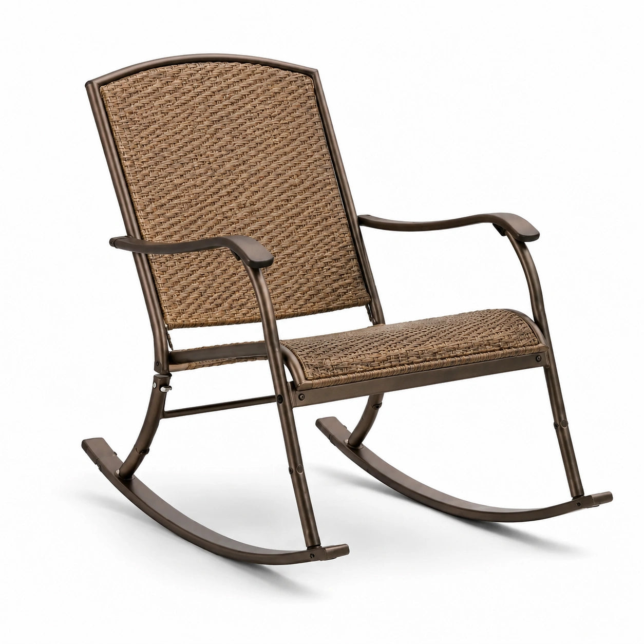 Fauteuil à bascule en métal et osier marron