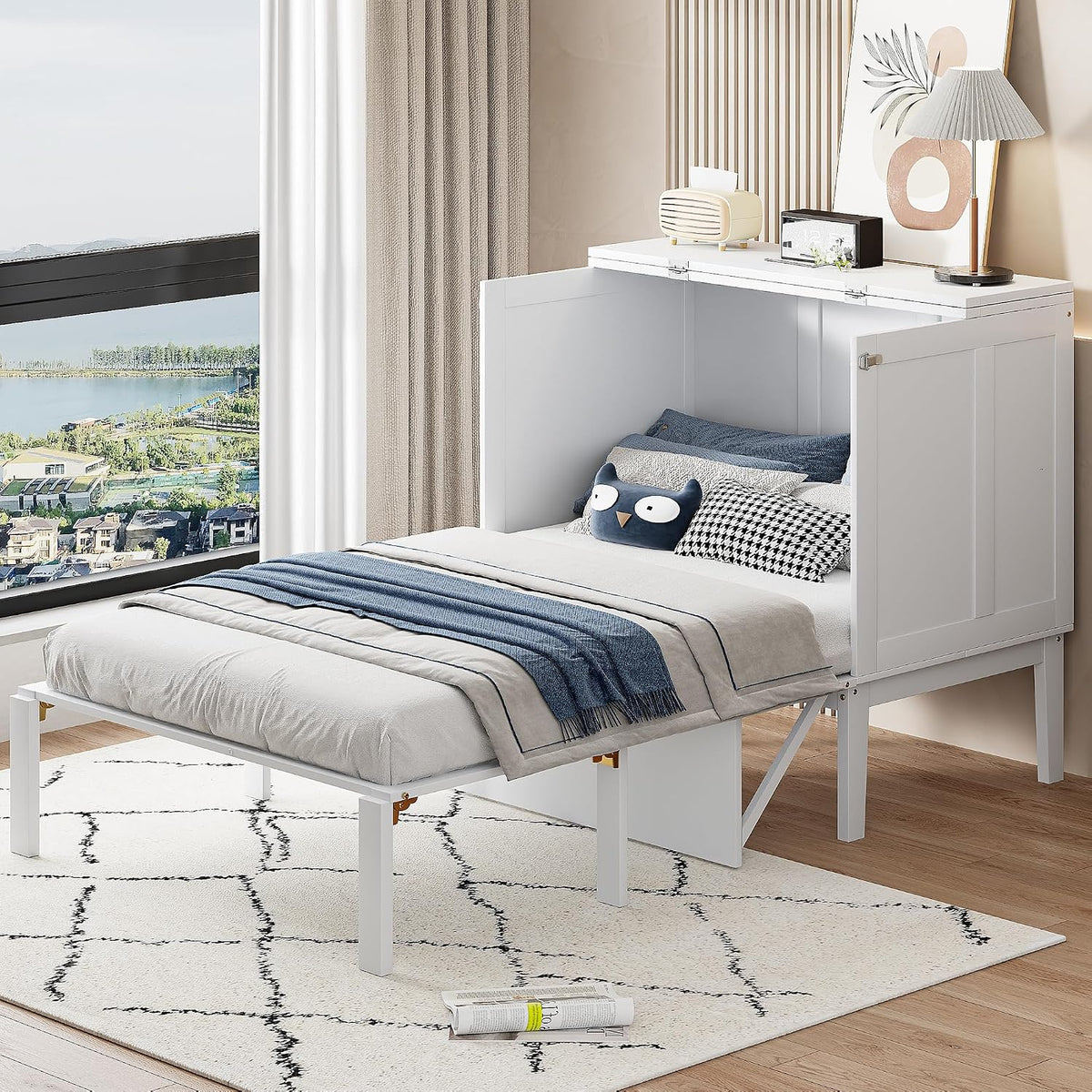 Lit, 90 × 200 cm, avec Sommier à Lattes, Merax, 205 × 96 × 101 cm, 70 cm, 14 cm, Blanc, sans Matelas