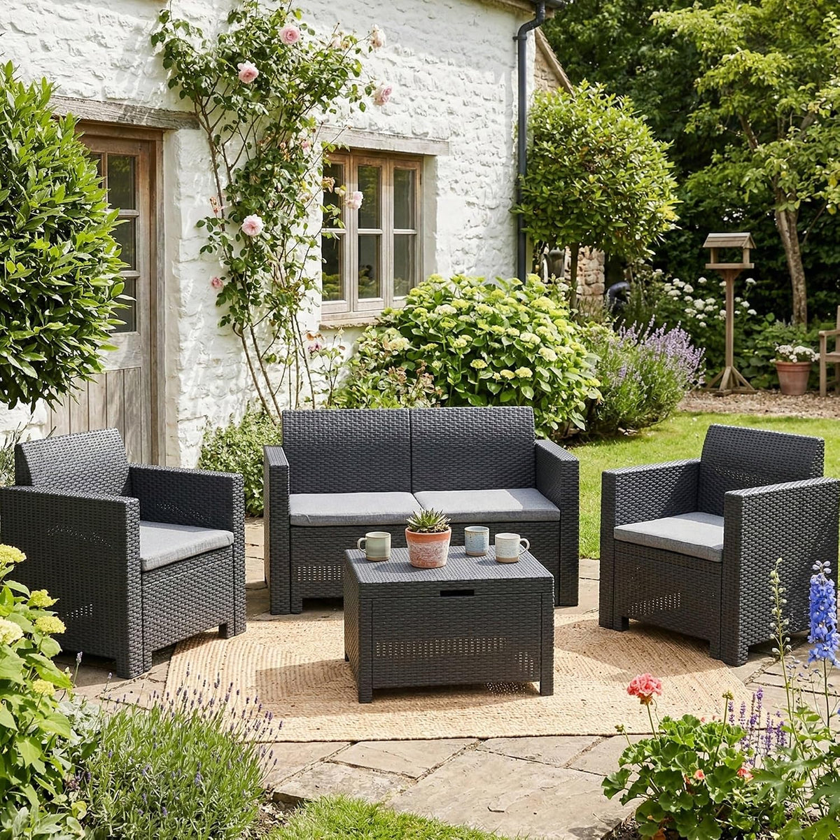 Dmora Salon de jardin, Ensemble de Jardin avec Coussins, 100% Made in Italy, Ensemble de Salon d'extérieur Venere, Anthracite