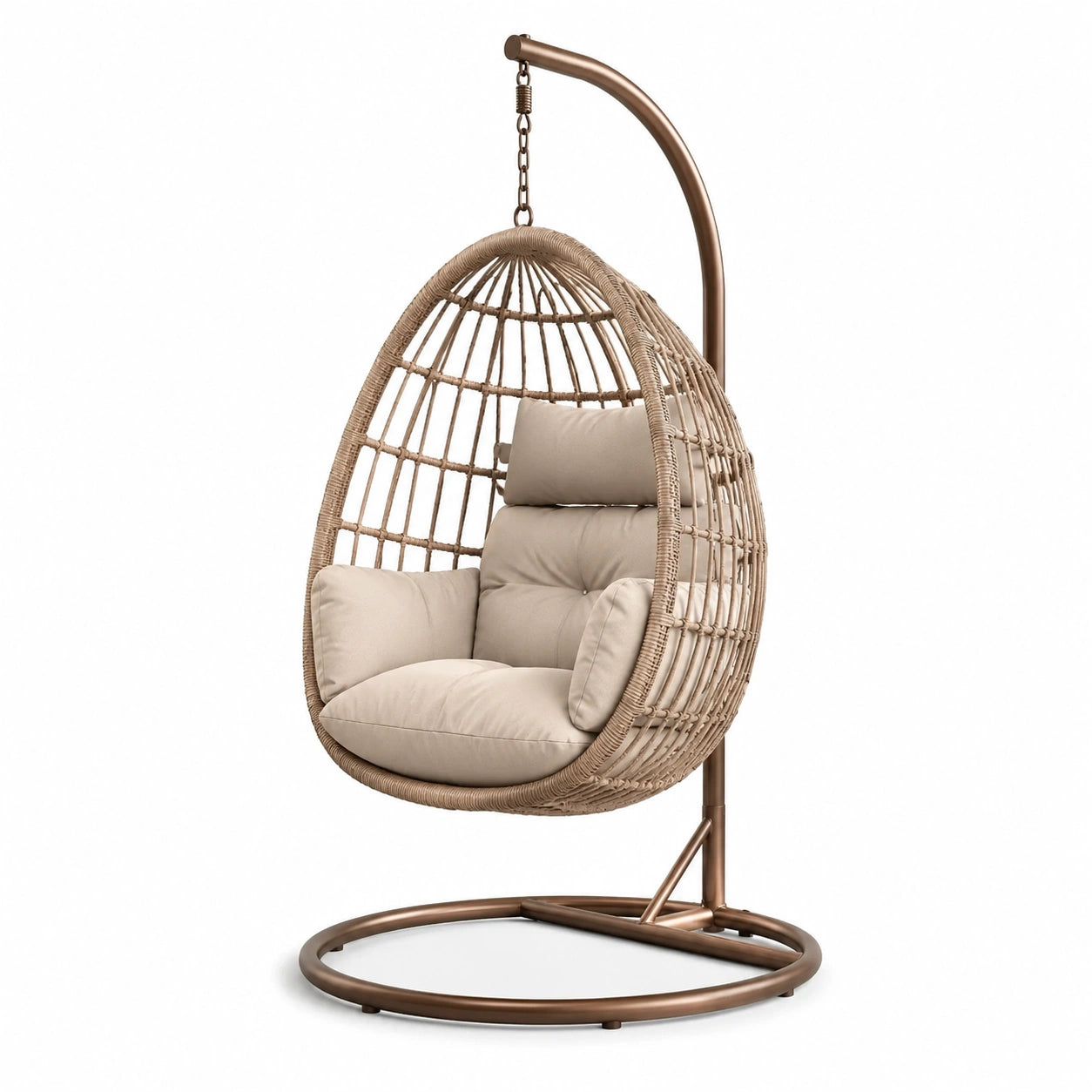 Chaise suspendue en rotin synthétique avec coussins en polyester beige
