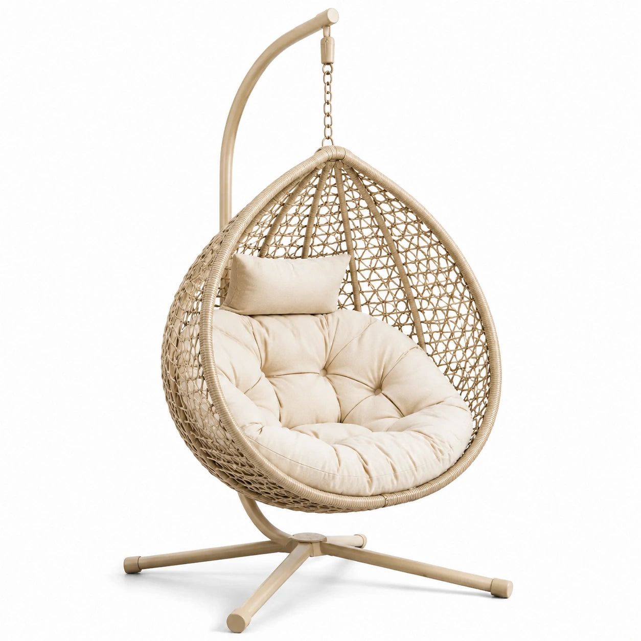 Fauteuil suspendu en rotin synthétique avec coussin beige