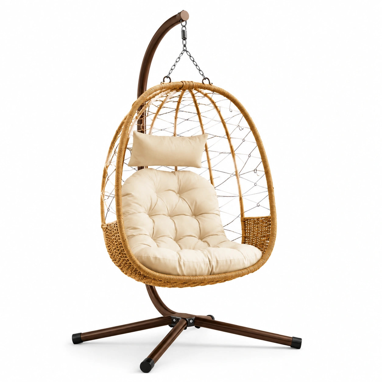 Chaise suspendue en rotin avec coussin beige
