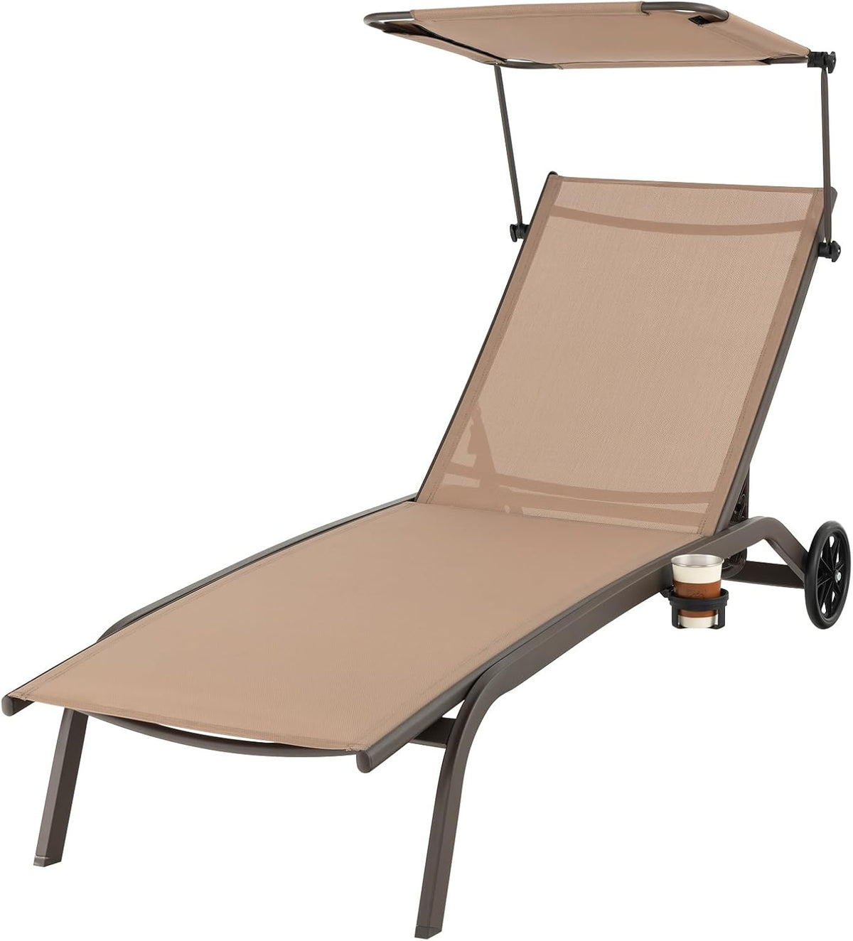 Bain de soleil, réglable, 6 Niveaux, COSTWAY, 2 Roues, Auvent Réglable