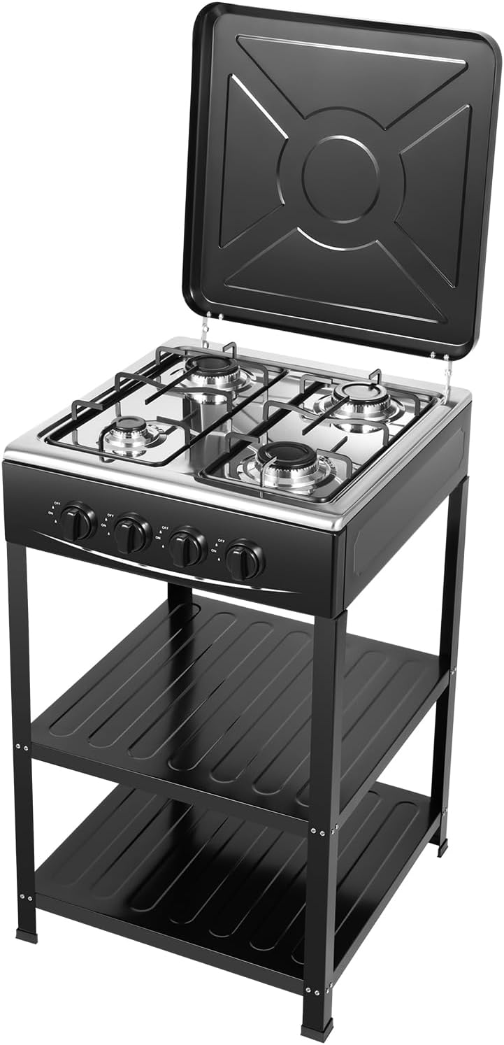 Plaque de cuisson TAPMING, 49 × 49 × 79 cm, Pour camping, 4 brûleurs, Four à gaz à 4 brûleurs, pose libre, Cuisinière à gaz naturel autoportante
