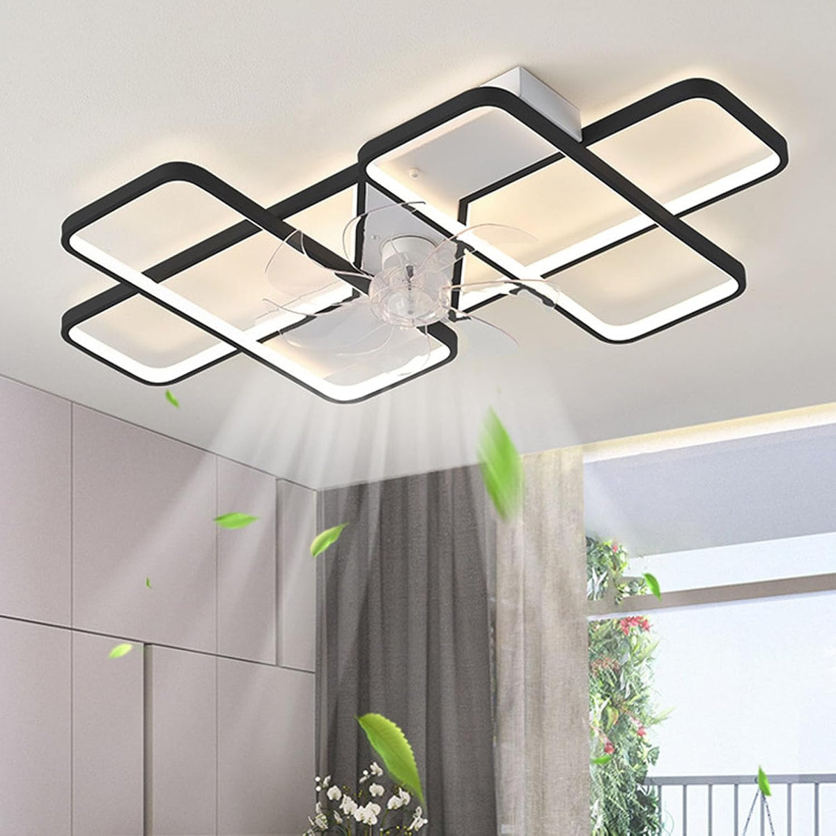 Ventilateur de plafond DDYY, télécommande, 48 W, 70 W, 6 vitesses, 70W, éclairage LED, réglable, Noir, minuterie