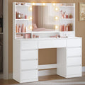 Coiffeuse, éclairage LED, 107 cm, VASAGLE, Blanc Nuage RDT141WB02, 9 Tiroirs, 9 Ampoules, Éclairage 3 Couleurs, réglable, Kailyn Collection